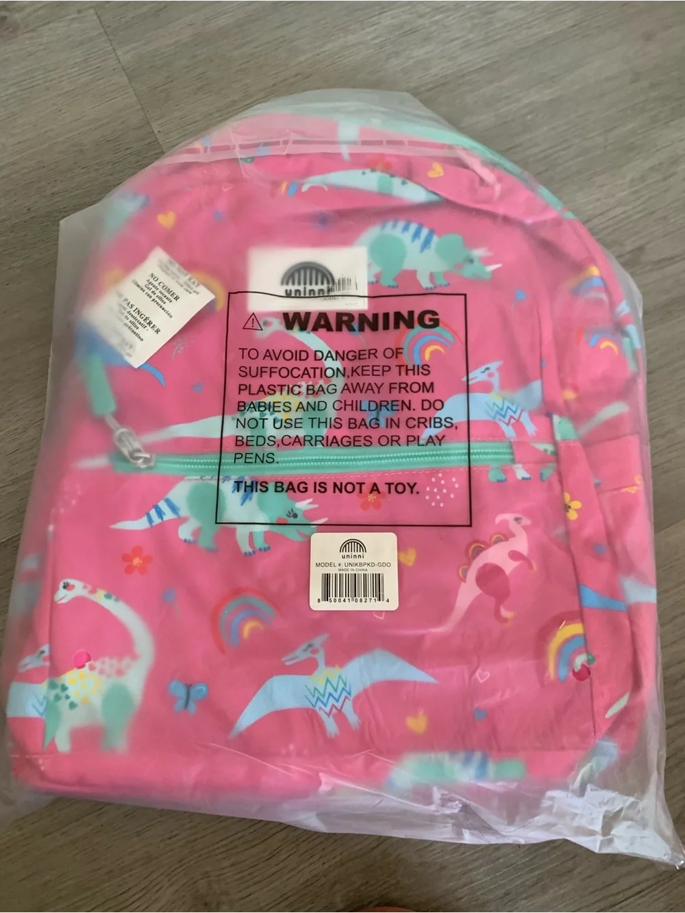 Uninni Kids Pink Dinosaur Backpack and Lunch Bag Set